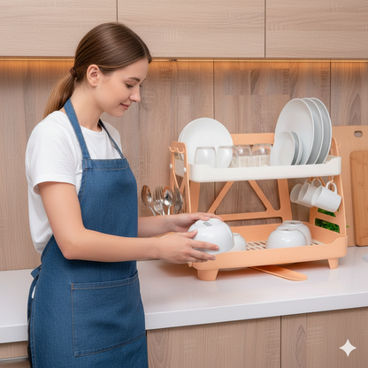 Dish Drying with a Compact, Space Saving Two Tier Rack, Premium Storage Rack