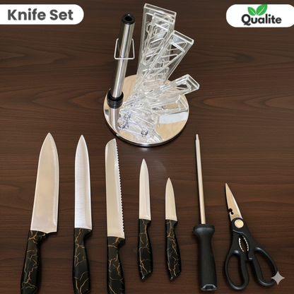 8 PCS Acrylic-Based Stainless Steel Kitchen Knife Set with 360° Rotating Stand