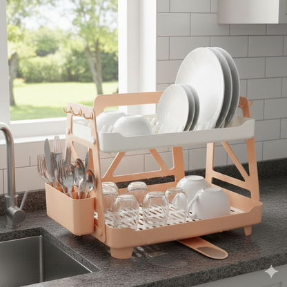 Dish Drying with a Compact, Space Saving Two Tier Rack, Premium Storage Rack