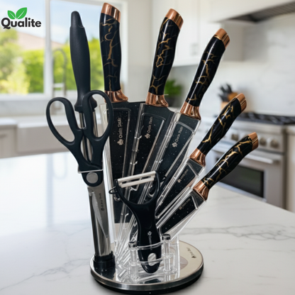 8 PCS Stainless Steel Kitchen Knife Set with 360° Rotating Stand
