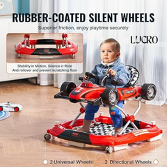2-in-1 Formula 1 Car Baby Walker & Rocker ,Adjustable Height, Lights, Music, and Steering Wheel for Toddlers 6-24 Months babies