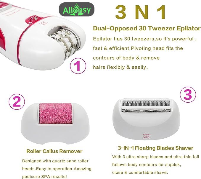 3-in-1 Rechargeable Epilator for Women – Hair Removar