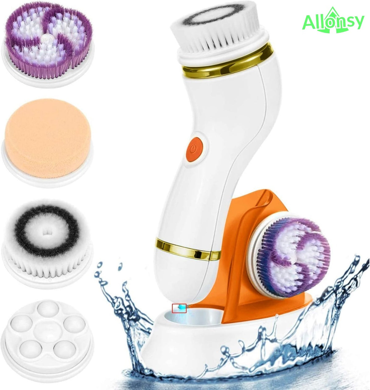Allonsy 4 in 1 Facial Cleansing Brush & Massager Rechargeable Face Brush Set, Waterproof Electric Rotating Face Cleaner Brush, Fit for Skin Care Deep Cleansing