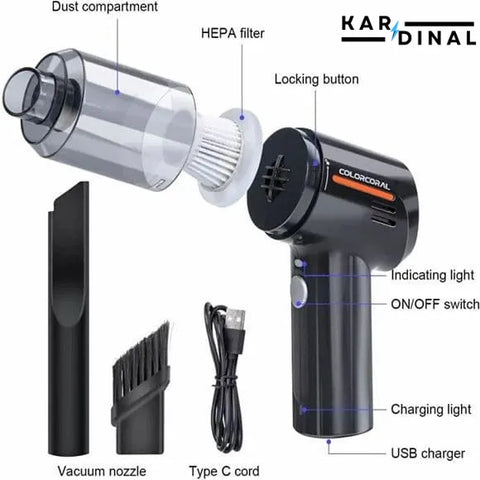 2-in-1 Portable Handheld Vacuum – Wireless, Rechargeable with LED Light