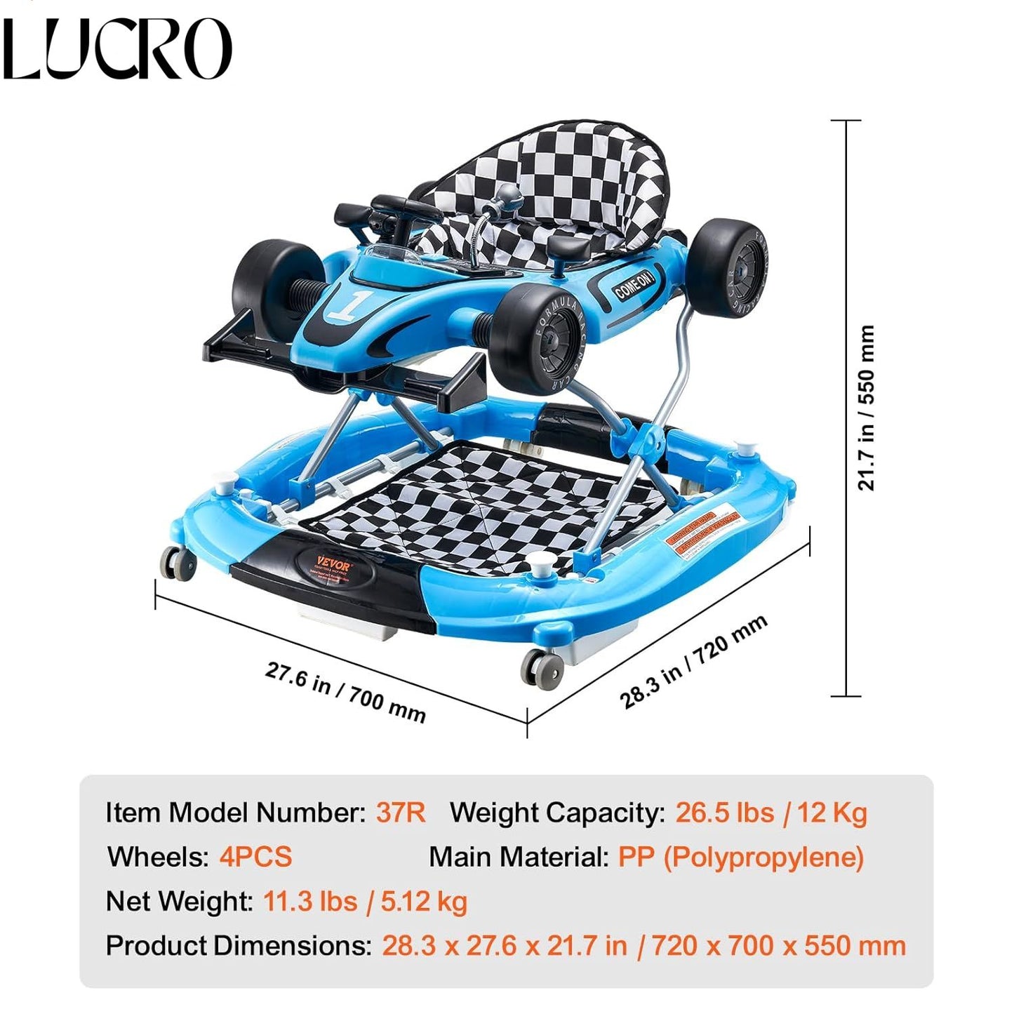 2-in-1 Formula 1 Baby Walker & Rocker with Lights & Music