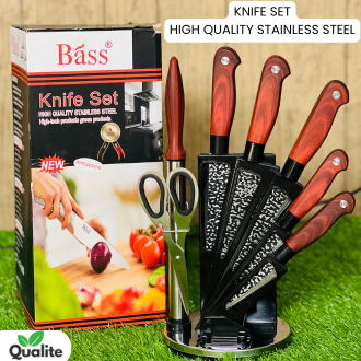 8 PCS Stainless Steel Wooden Shap Kitchen Knife Set with 360° Rotating Stand