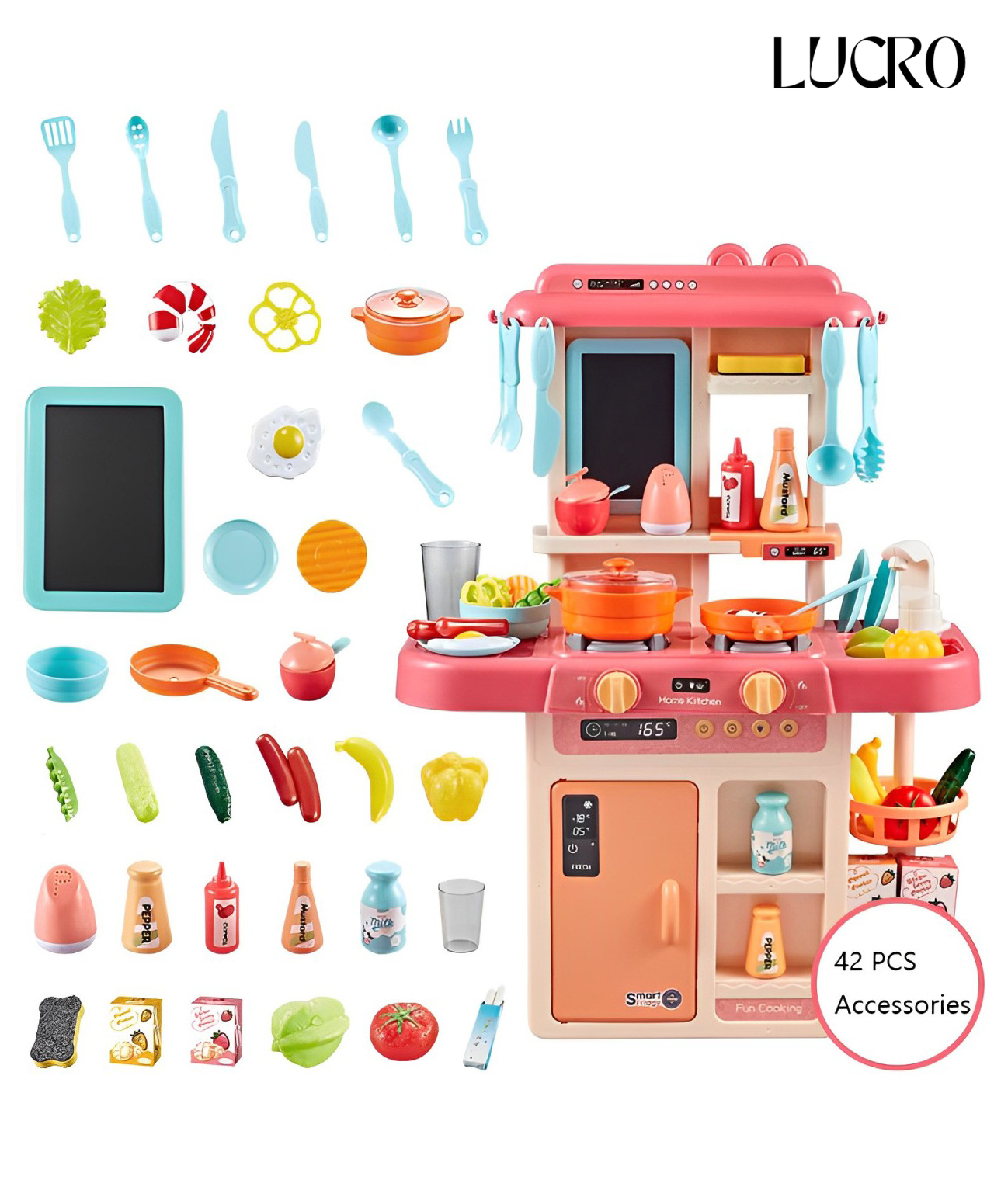 53-Pcs Kids Kitchen Play Set with Lights & Sounds