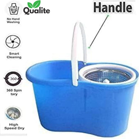 Spin Mop with 360° Rotating Head – Stainless Steel Bucket & Microfiber Refills.