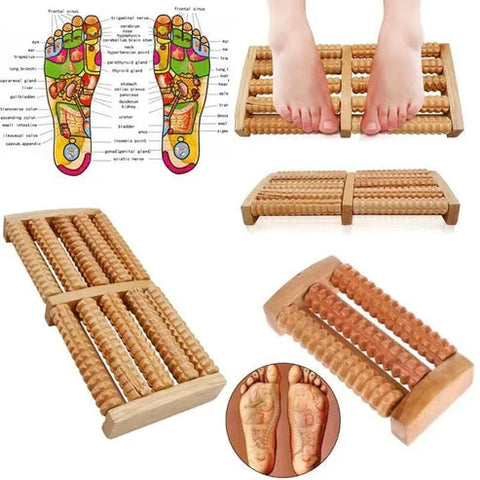 Wooden Foot Pain Massager 5 Roller Care Reflexology Relax Stress Relief
