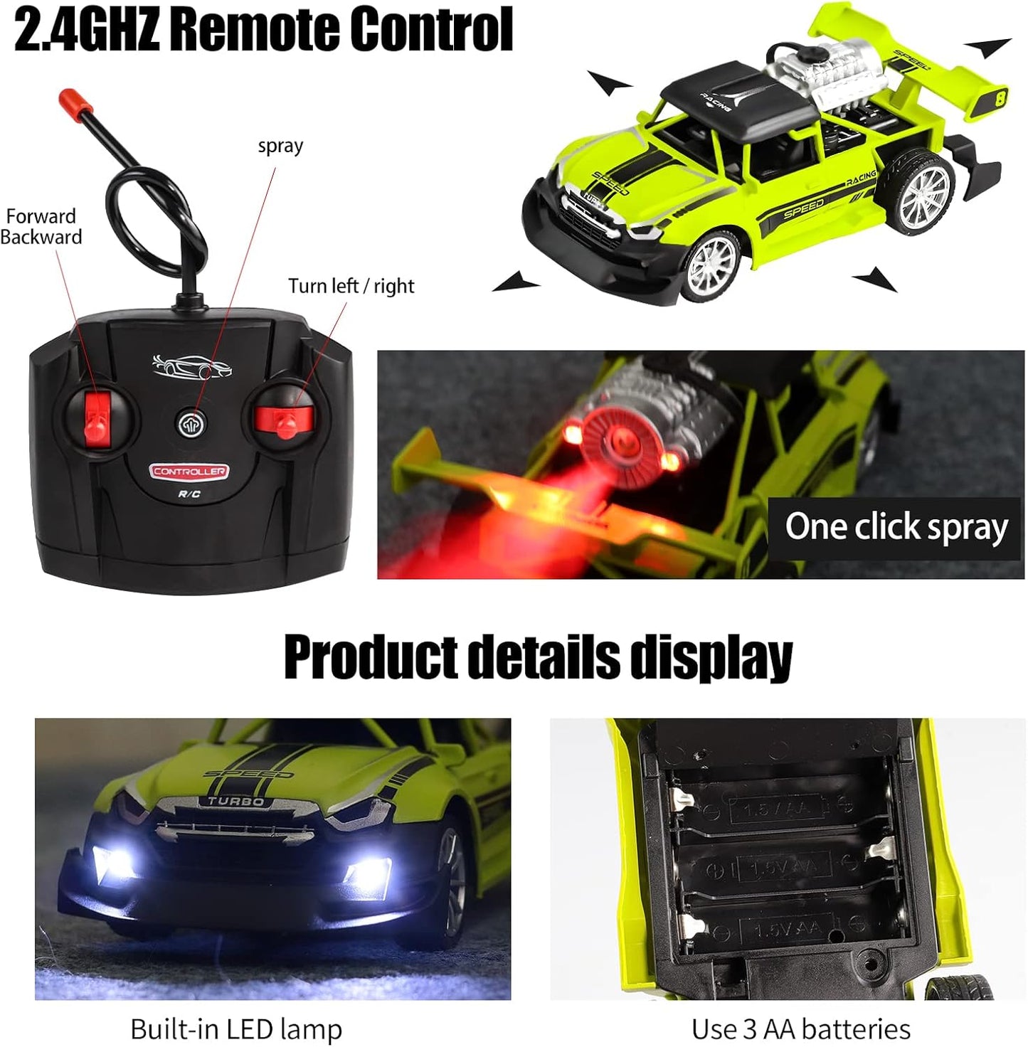 RC Stunt Racing Car 1:20 Scale with LED Lights & Smoke