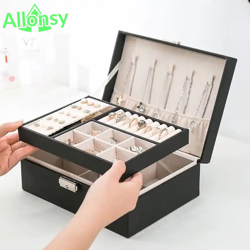 2-Layer Foldable Jewelry Organizer with Lock