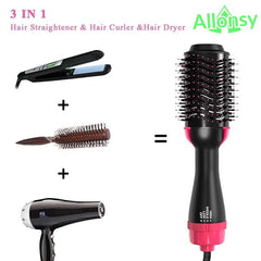 Allonsy One Step 4-in-1 Hair Brush, Straightener, and Curler for Ladies  The Perfect Hair Dryer for Girls  Versatile Hair Straightener Comb for Women All-in-One Hair Styler with Hot Air Brush  Ideal Comb for Effortless Drying, Straightening, and Curling