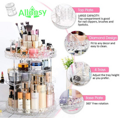 360° Rotating Makeup Organizer Elegant 2-Tier Cosmetic Organizer Makeup Rack – Stylish & Chic Storage Shelf for Vanity, Bedroom & Bathroom  Premium Multi-Functional Display Rack for Skincare, Makeup & Beauty Essentials