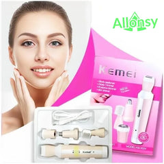 ALLONSY 4-in-1 Rechargeable Women's Skin Shaver & 3 - in -1  Grooming Kit Electric Hair Removal, Nose & Eyebrow Trimmer, Body Epilator