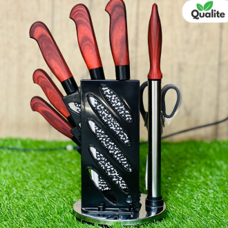 8 PCS Stainless Steel Wooden Shap Kitchen Knife Set with 360° Rotating Stand