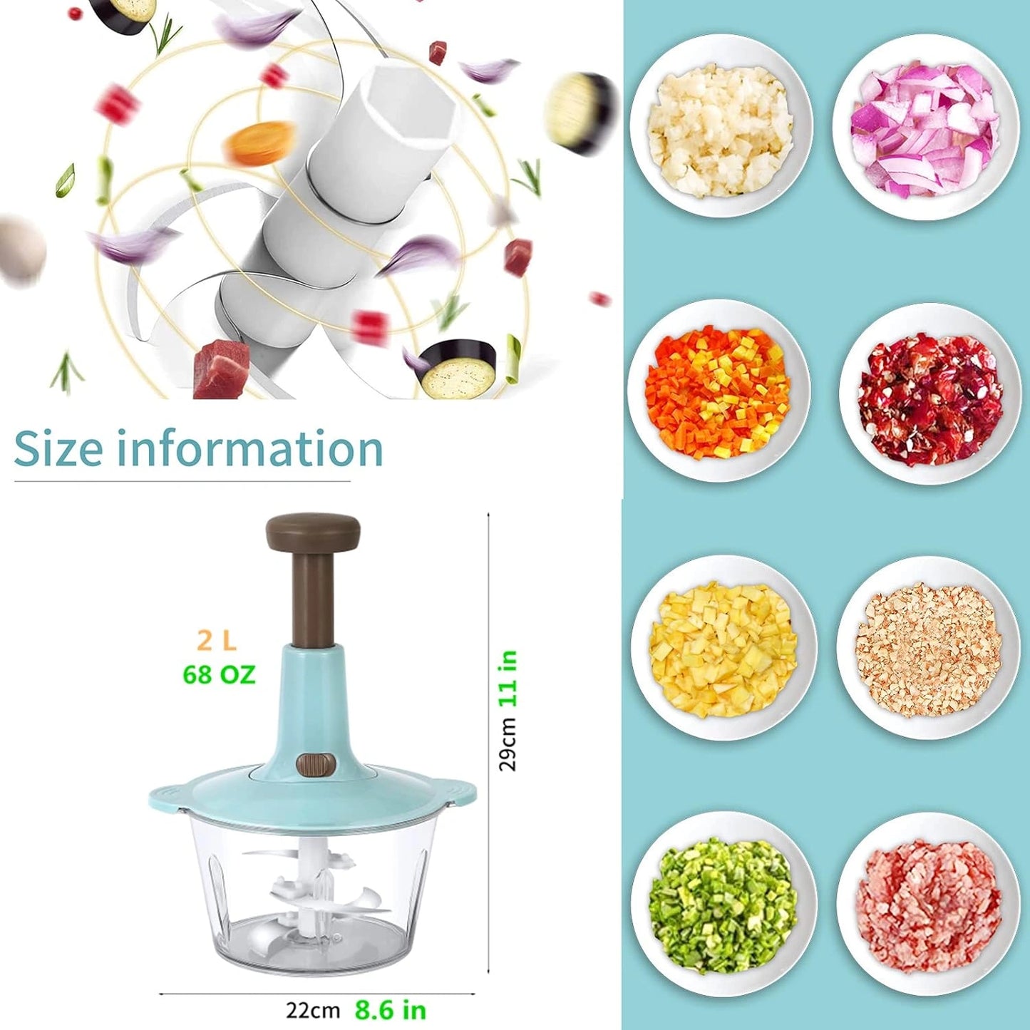 2 Liter Manual Food Chopper Vegetable Grinder Hand Press
