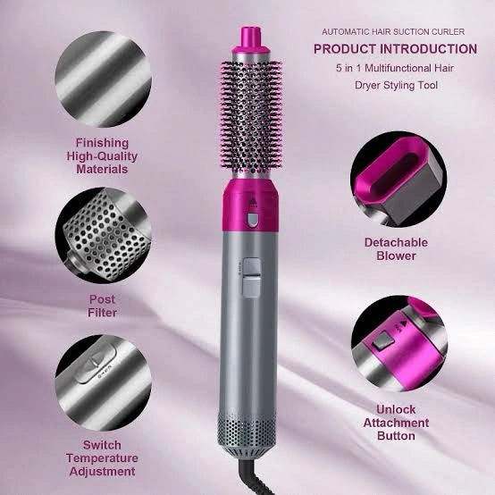 5-in-1 Hair Dryer & Styling Tool – Hot Air Brush, Curler & Straightener