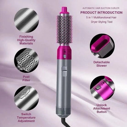5-in-1 Hair Dryer & Styling Tool – Hot Air Brush, Curler & Straightener