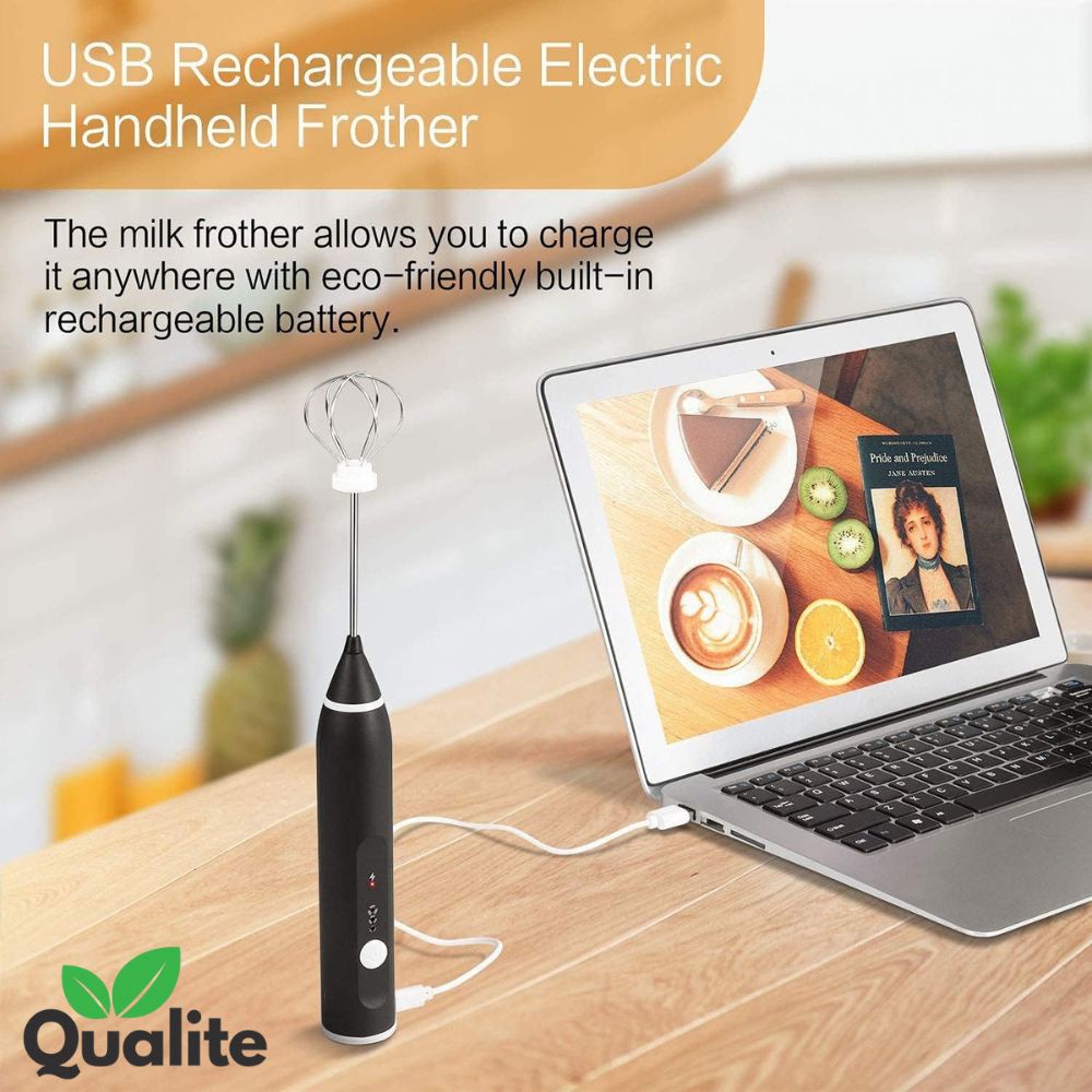 Rechargeable Handheld Milk Frother – 3-Speed Coffee & Egg Beater