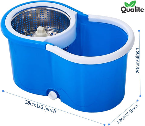 Spin Mop with 360° Rotating Head – Stainless Steel Bucket & Microfiber Refills.