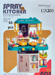 53 pcs Kids Kitchen Sets for Girls Little Pretend Play Kitchen Play Set Toy with Realistic Lights Sounds Play Oven Sink