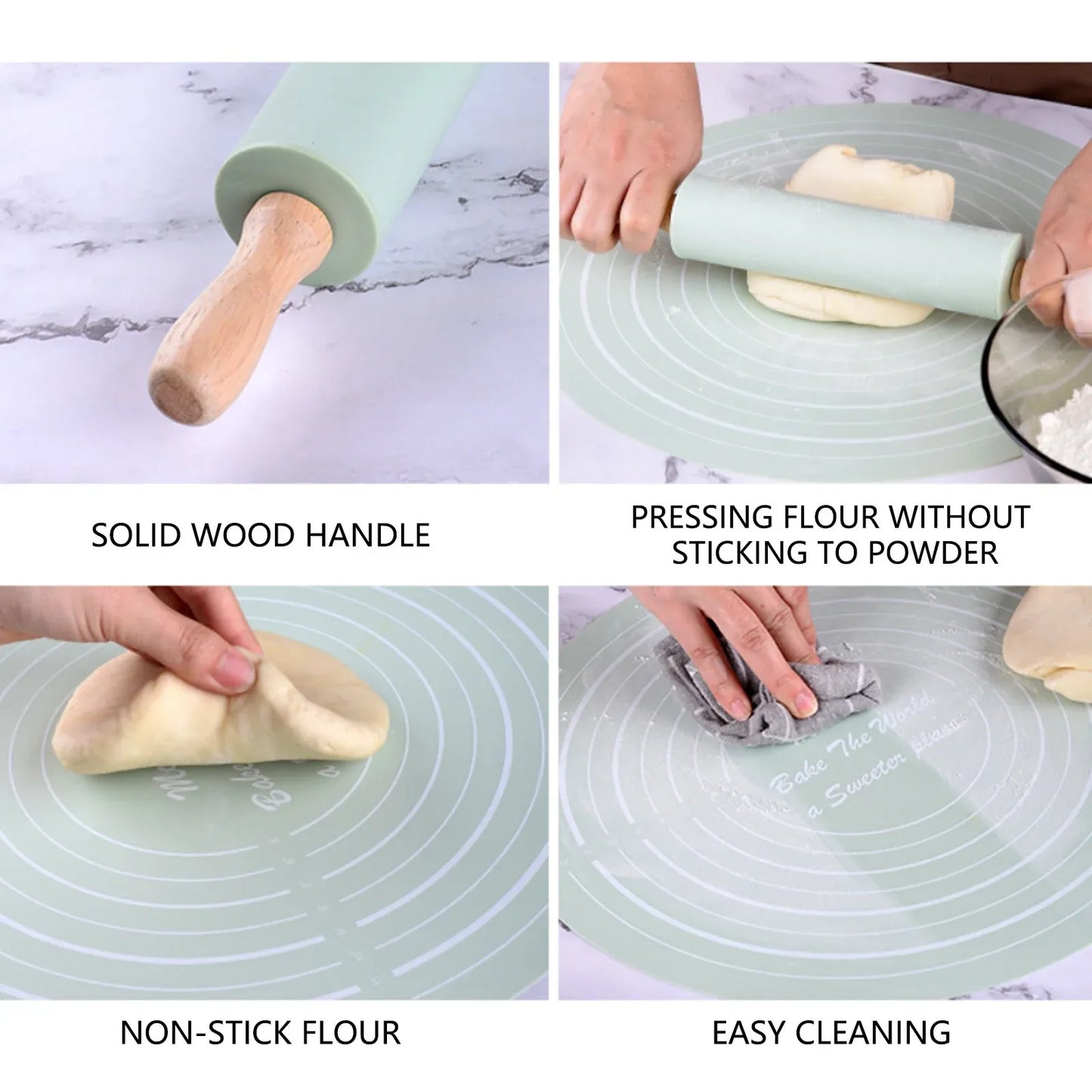 Silicone Dough Mat Rolling Pin Set