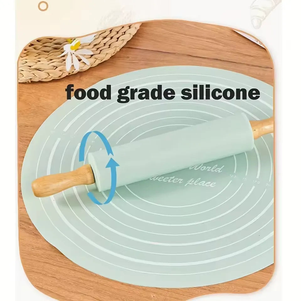 Silicone Dough Mat Rolling Pin Set