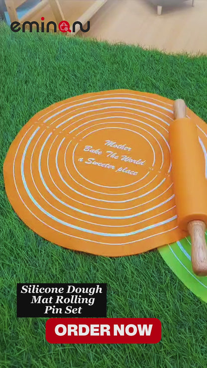 Silicone Dough Mat Rolling Pin Set